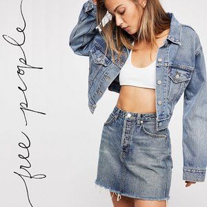Free People Rugged A-Line Raw Hem Denim Mini Skirt